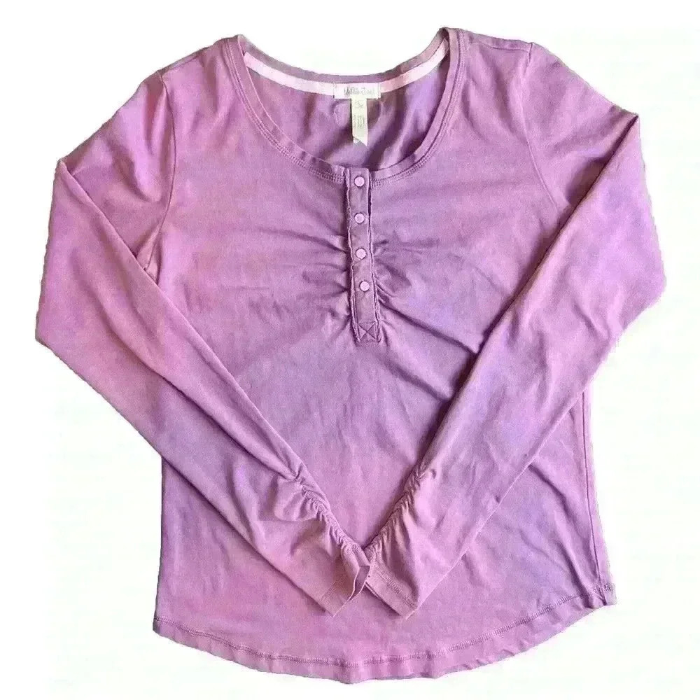 Matilda Jane Long Sleeve Henley Top Size Small Cindy Ruched Pullover Purple